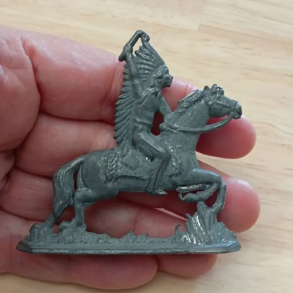 Vintage Metal Native American Indian on Horseback Figurine